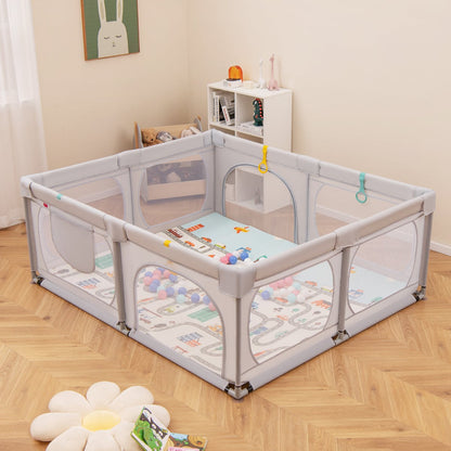 Baby Playpen with Safe Gate and Breathable Mesh