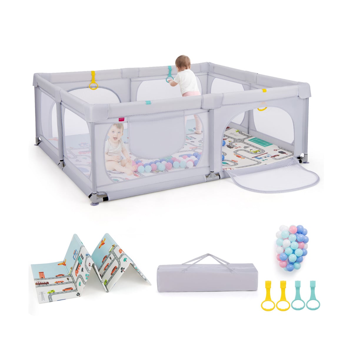 Baby Playpen with Safe Gate and Breathable Mesh