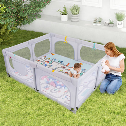 Baby Playpen with Safe Gate and Breathable Mesh