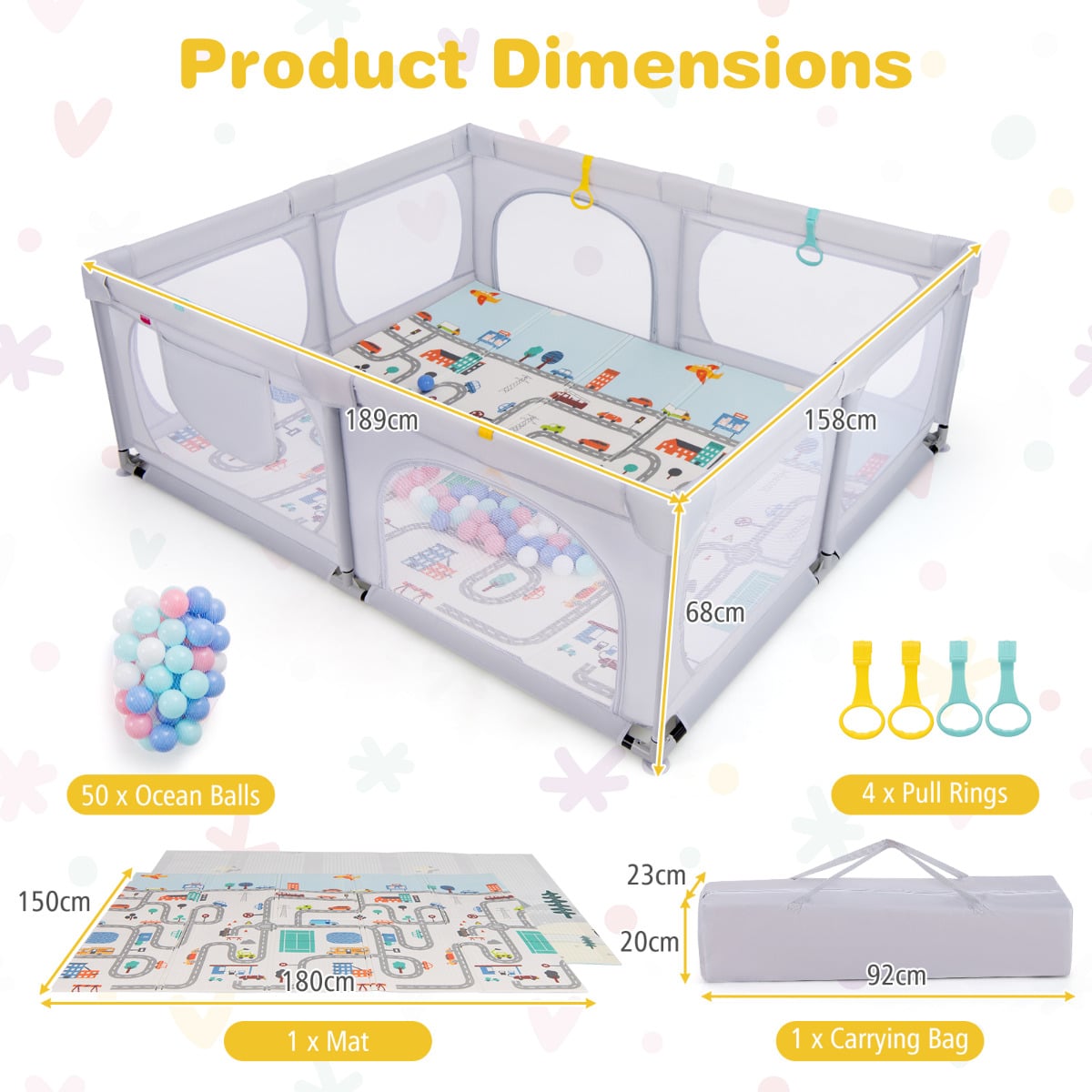 Baby Playpen with Safe Gate and Breathable Mesh