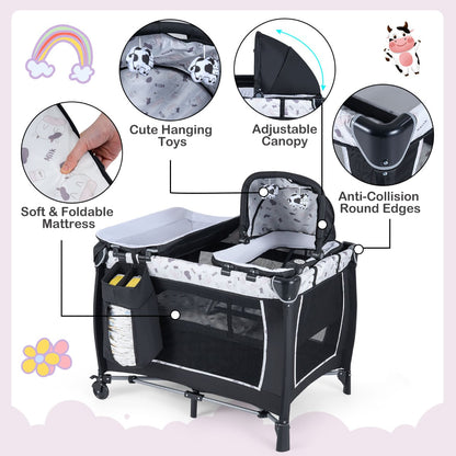 Foldable Baby Travel Cot with Bassinet & Changer