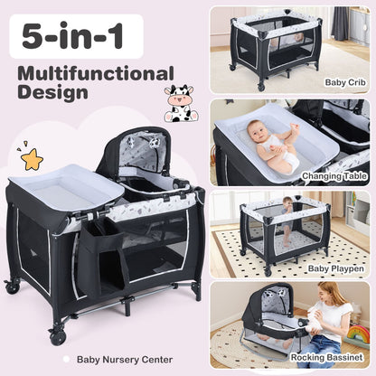 Foldable Baby Travel Cot with Bassinet & Changer