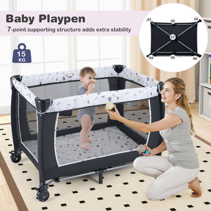 Foldable Baby Travel Cot with Bassinet & Changer