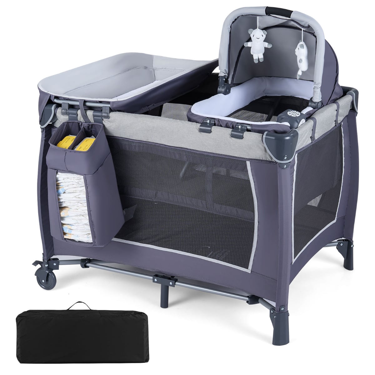 Foldable Baby Travel Cot with Bassinet & Changer