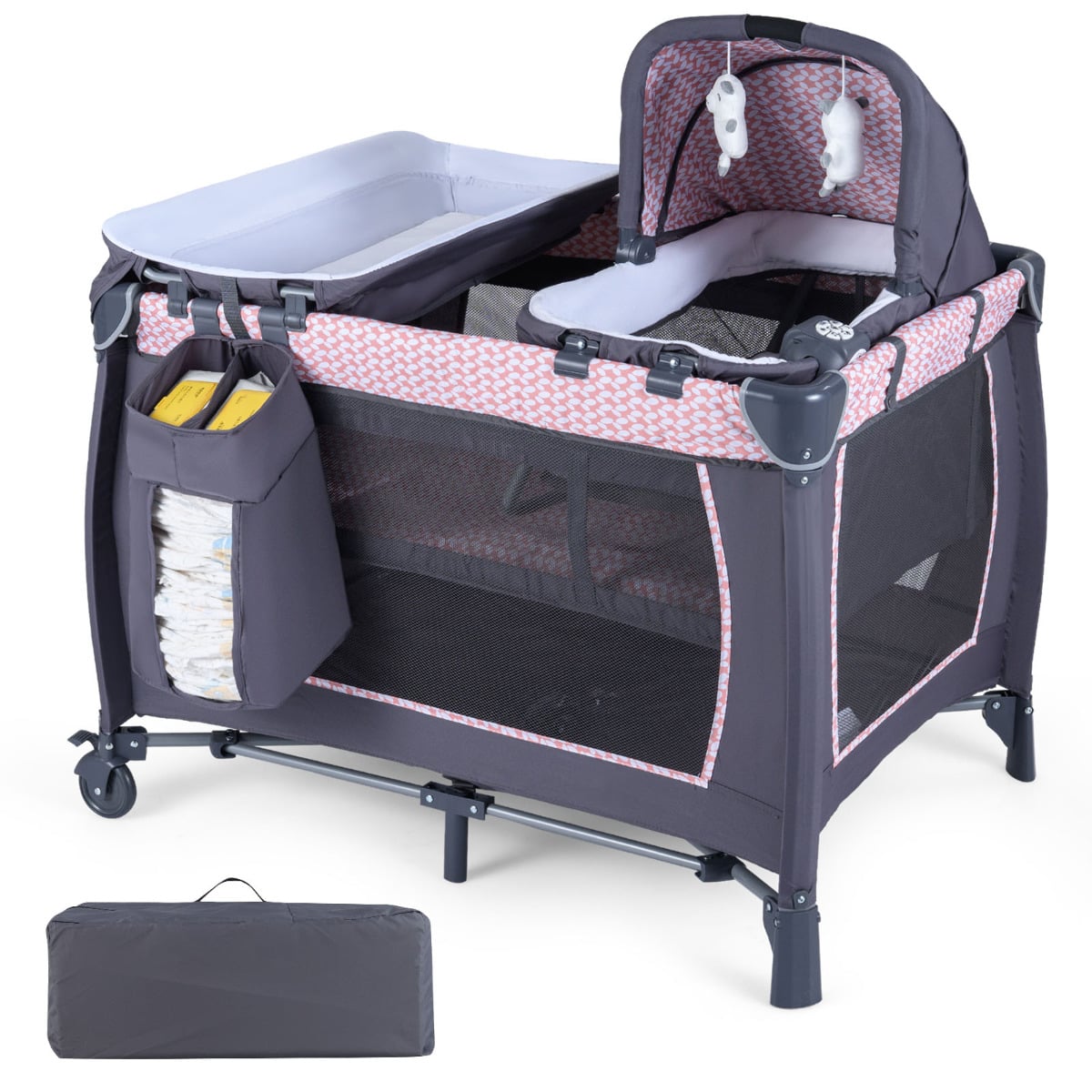 Foldable Baby Travel Cot with Bassinet & Changer