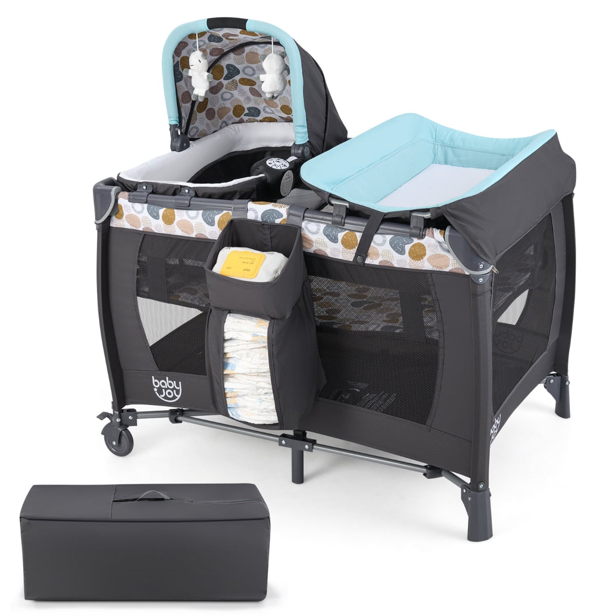 Foldable Baby Travel Cot with Bassinet & Changer