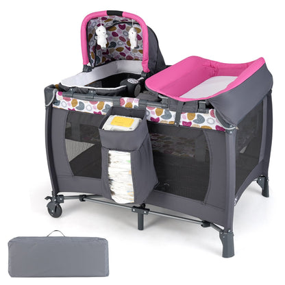 Foldable Baby Travel Cot with Bassinet & Changer