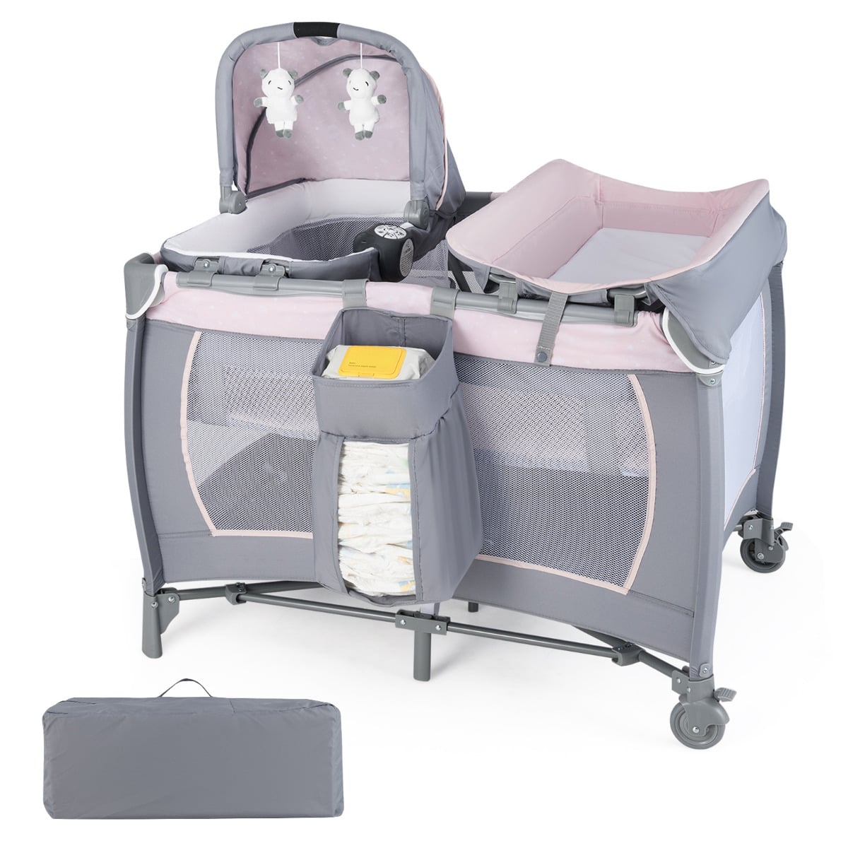 Foldable Baby Travel Cot with Bassinet & Changer