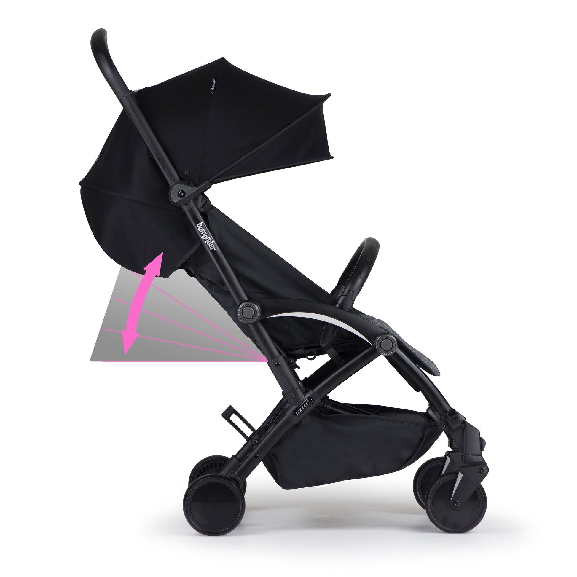 stroller, black/grey, angled side view